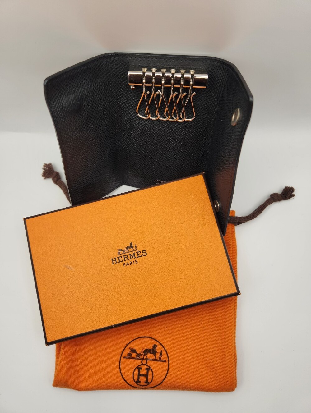 Hermes 6-Key Case/Holder Black Grained Leather Box & Dustbag Set